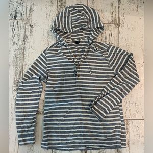 J. CREW 100% Cotton Hooded Tunic Chambray and White Striped. Size Small
